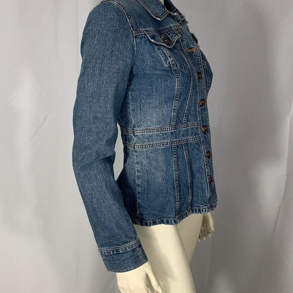 Vintage DKNY Jeans Denim Jacket Medium Y2K Mid Blue Peplum Trucker Womens - Picture 5 of 13
